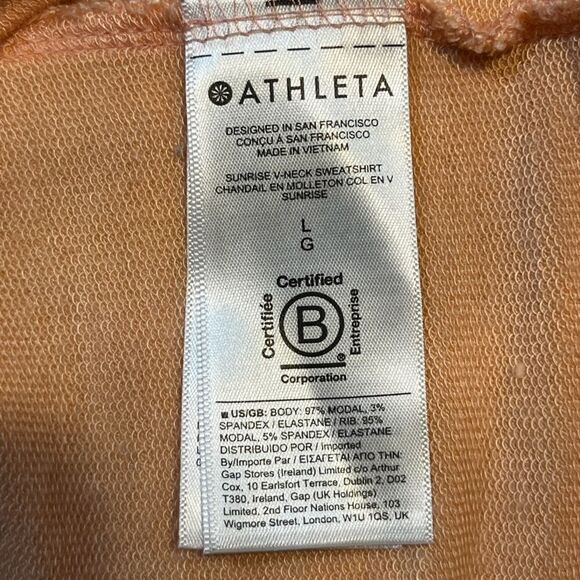 ATHLETA Sunrise V-Neck Sweatshirt Peach Orange Women’s Size Large - Picture 6 of 6